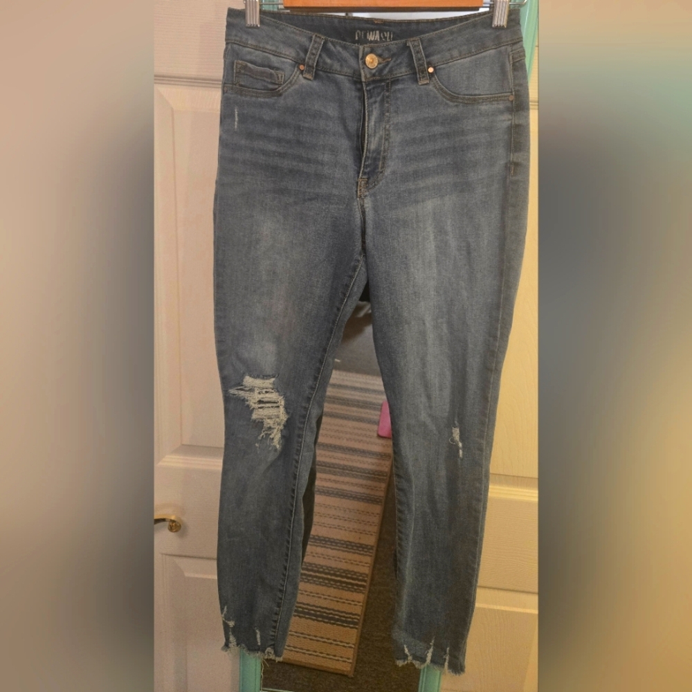 Rewash Blue Ankle Cropped Jeans with Distressed Details